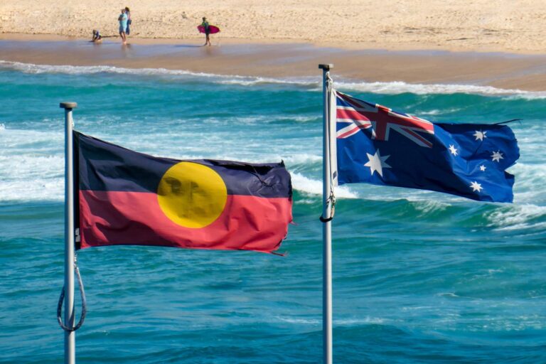 First Nations History flag with Australian flag